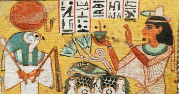 Stele di Aefenmut, da Tebe - uomo porta offerte al dio del sole