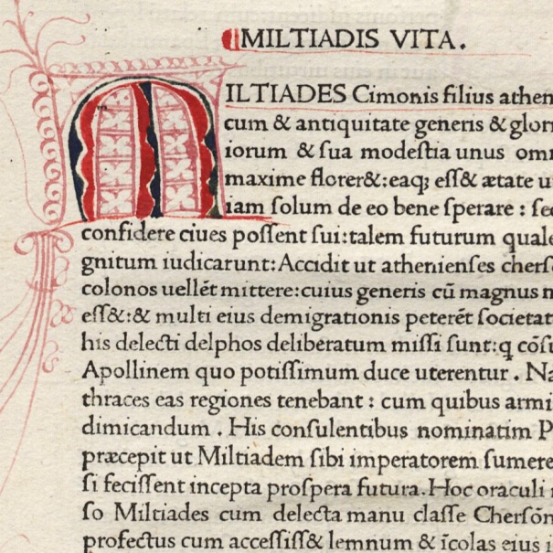 Manoscritto con l'inizio della vita di Milziade di Cornelio Nepote